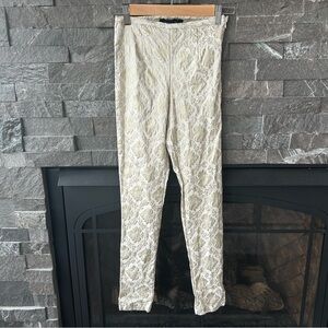 AKIRA Cream Skinny Pants w/ Gold Brocade Damask Pattern